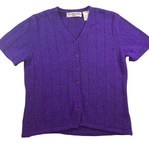 Victoria Jones Petite Small Purple Silk Blend Short Sleeve Button Front Cardigan
